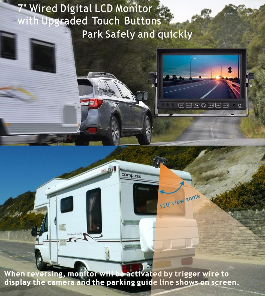 Wired 7 LCD Monitor Backup Camera System with Night Vision IP69K Waterproof Camera N4115