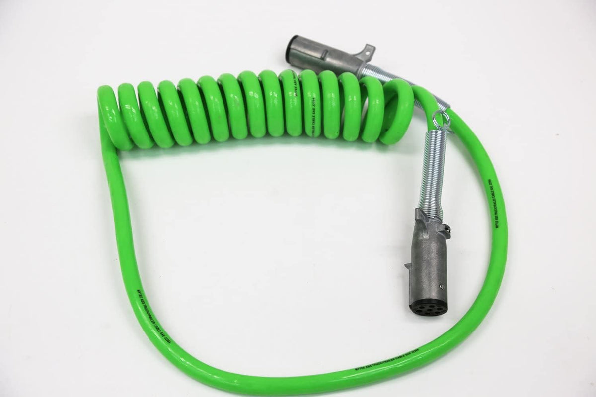 7-Way ABS Coiled Cable 15 Ft Green 48" x 12" Leads Trailer Electrical Power Cord Pack of 2 A99835