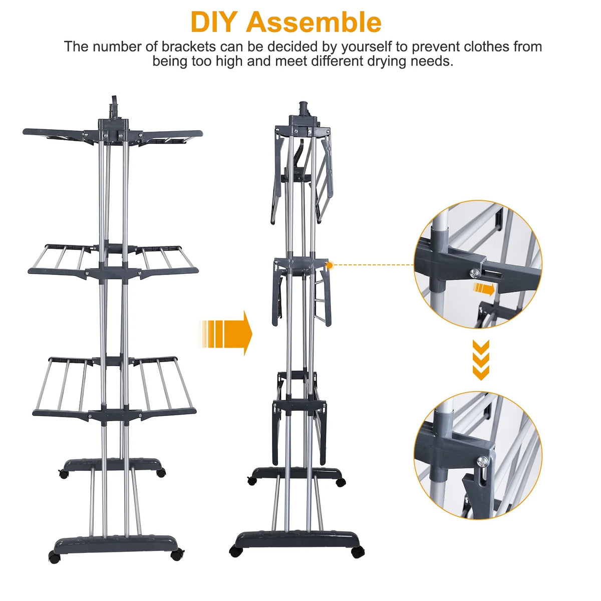 3 Tier Foldable Rolling Laundry Drying Rack S916
