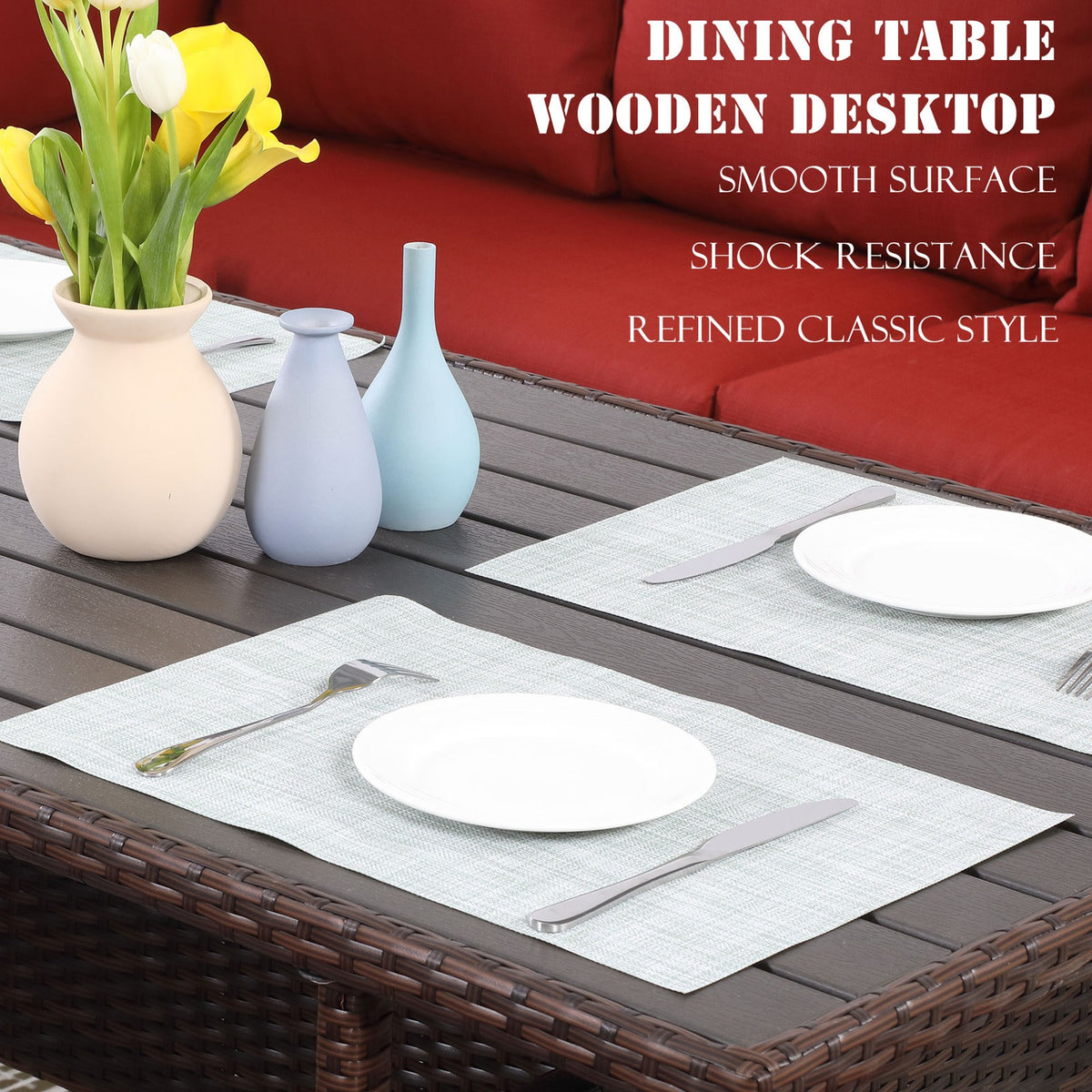 Red Rattan Wicker Patio Dining Table Set E65685