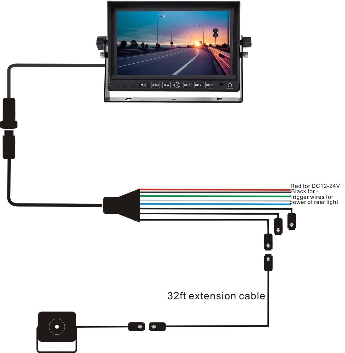 Wired 7 LCD Monitor Backup Camera System with Night Vision IP69K Waterproof Camera N4115