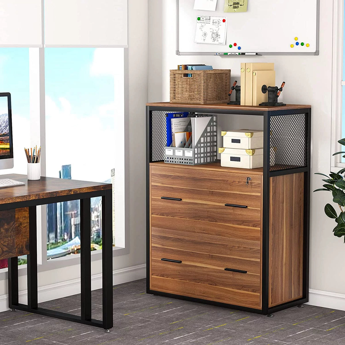 2-Drawer Lateral File Cabinet with Lock (Walnut) I890
