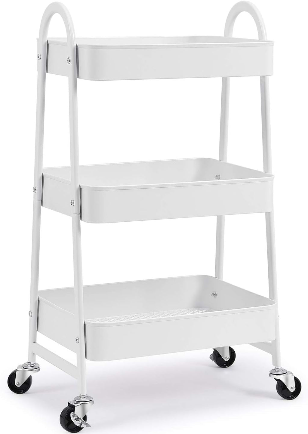 3-Tier Rolling Utility Cart with Metal Wheels White B9393