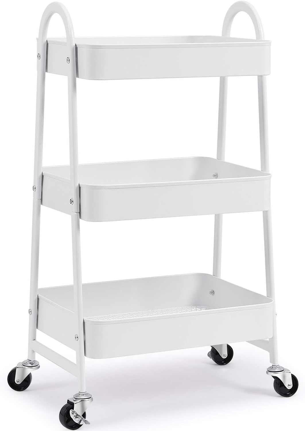 3-Tier Rolling Utility Cart with Metal Wheels White B9393