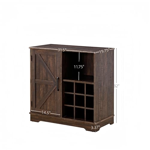 Gray Wash Farmhouse Coffee Bar Cabinet with Wine Rack and Drawer E475