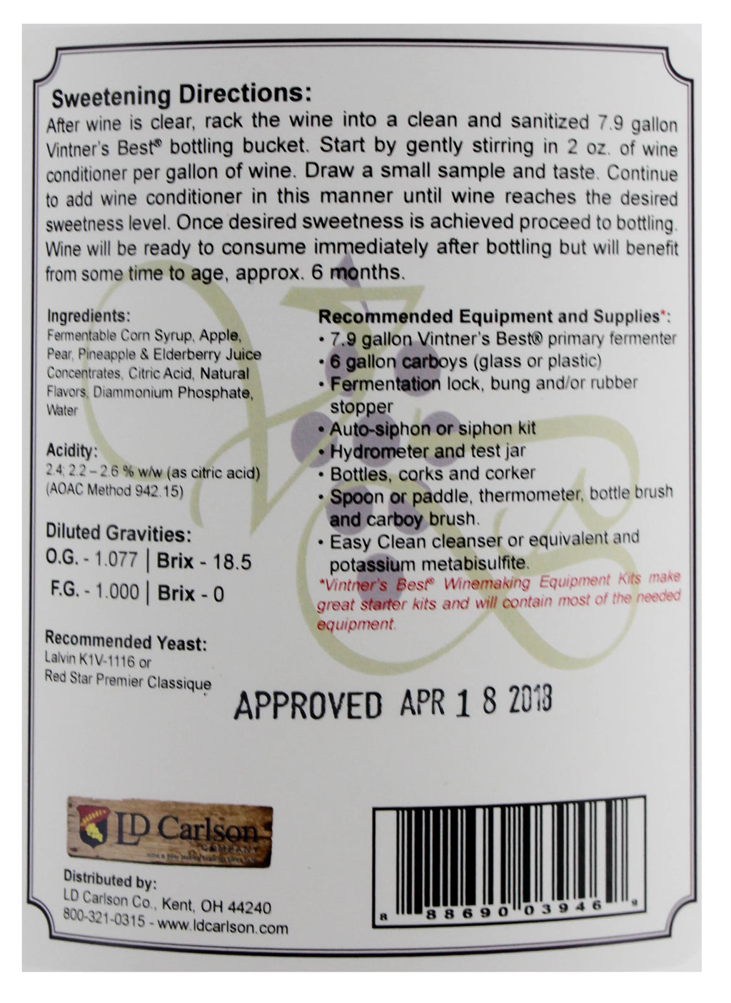 128 oz Sangria Fruit Wine Base W6630