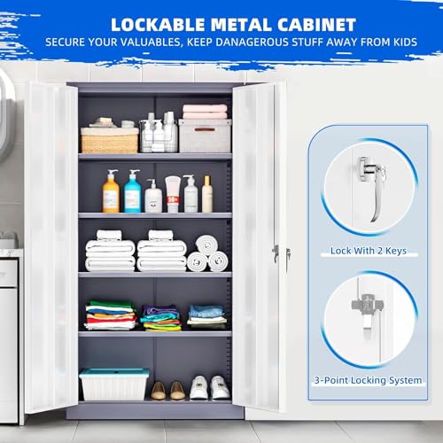 Metal Storage Cabinet with Wheels, 73" with Door and 4 Shelves, Black J948