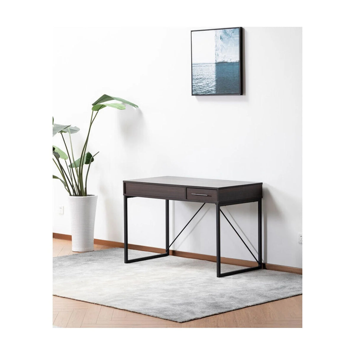 Dark Brown Wood Lift Top Desk with Hidden Storage and Drawer F92422