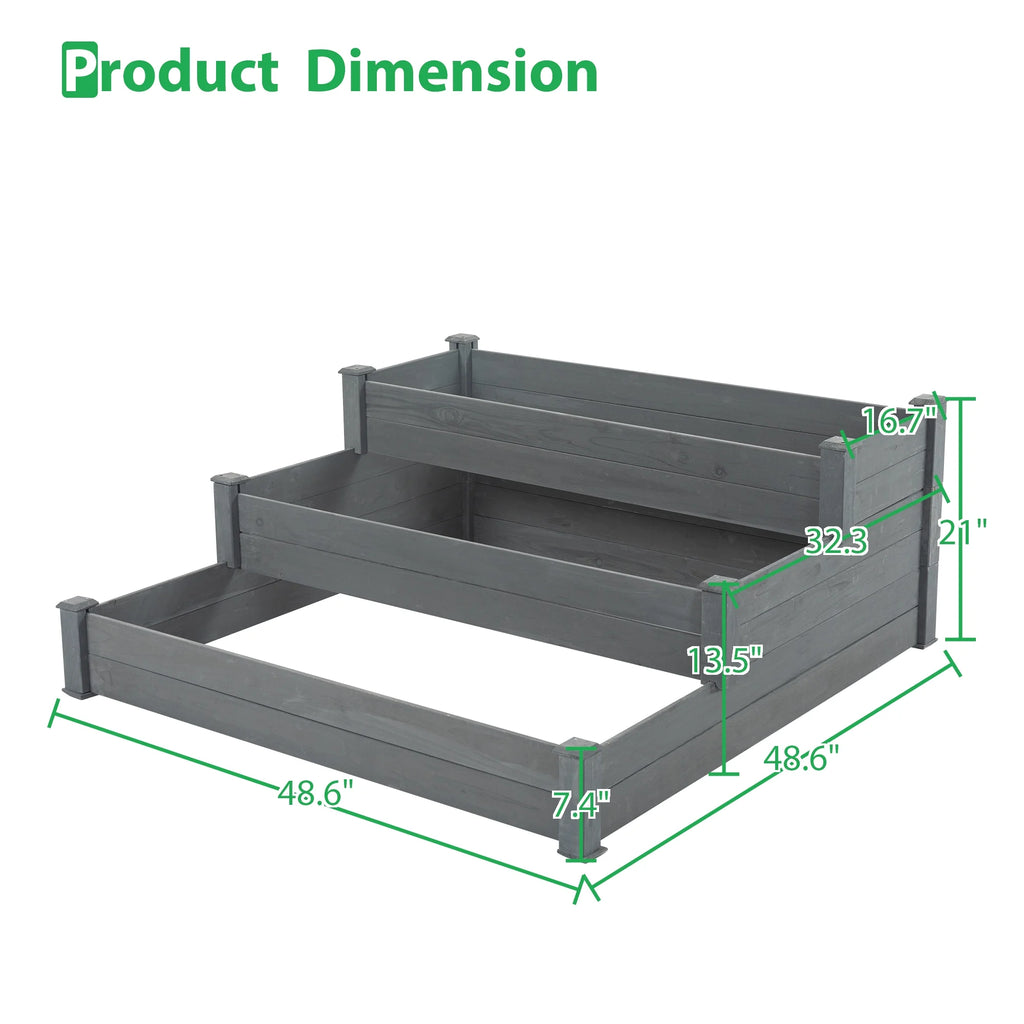 3-Tier Raised Fir Wood Garden Bed Planter T9503