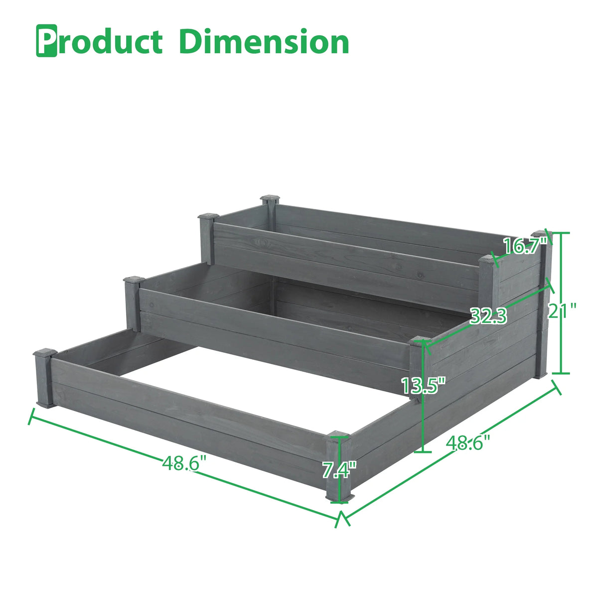 3-Tier Raised Fir Wood Garden Bed Planter T9503