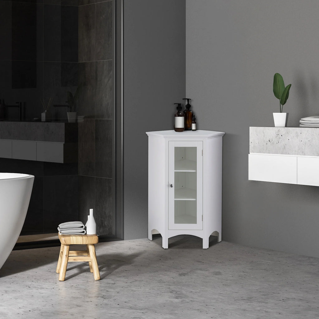 Wooden Corner Floor Cabinet with Glass Door White L851
