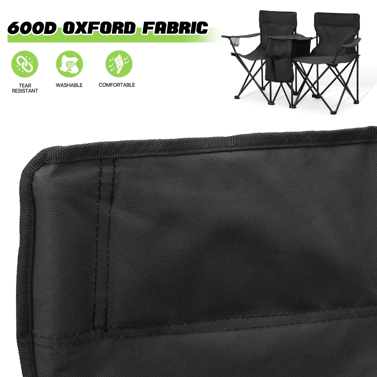 Portable Double Folding Chair with Umbrella, Cooler Bag & Carry Bag, Black I14932