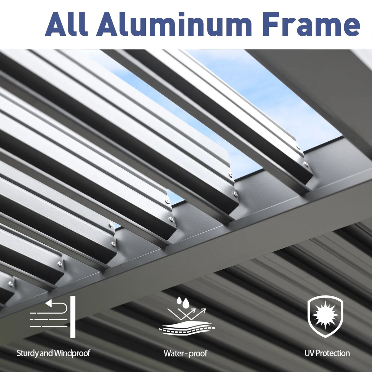 13 x 10 ft. Outdoor Aluminum Louvered Pergola Waterproof Gazebo with 2 Adjustable Rainproof Panels - Dark Gray Z2669