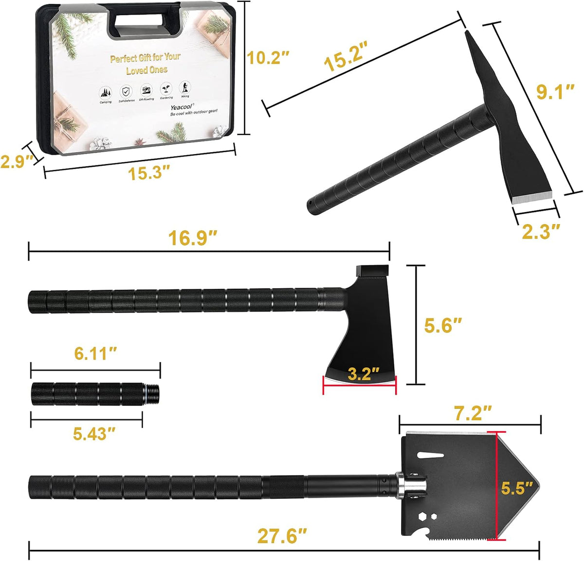 Survival Shovel Axe Multi-Tool with Carrying Box B19101