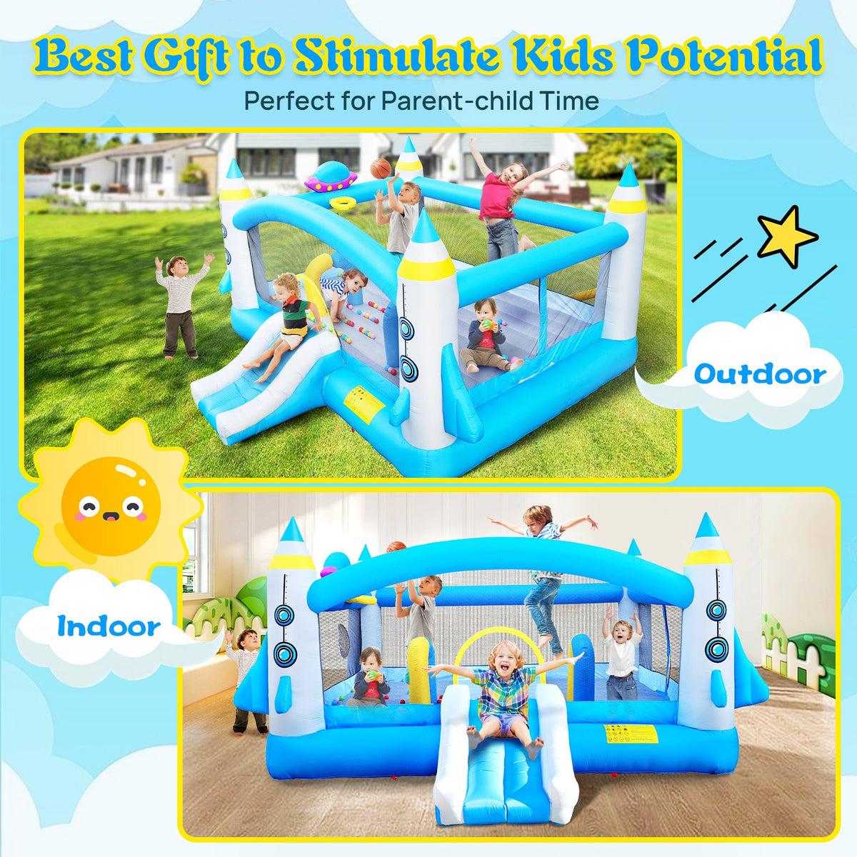 Inflatable Bouncer with Blower, 198" x 180" Play Area, 96" Tall L5168