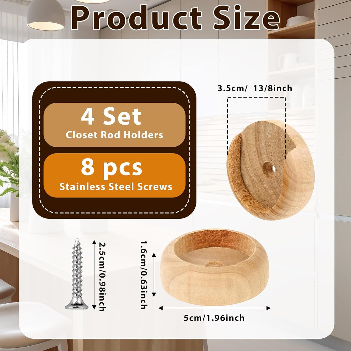 4 Sets Solid Wooden Closet Rod Holders with Screws N751