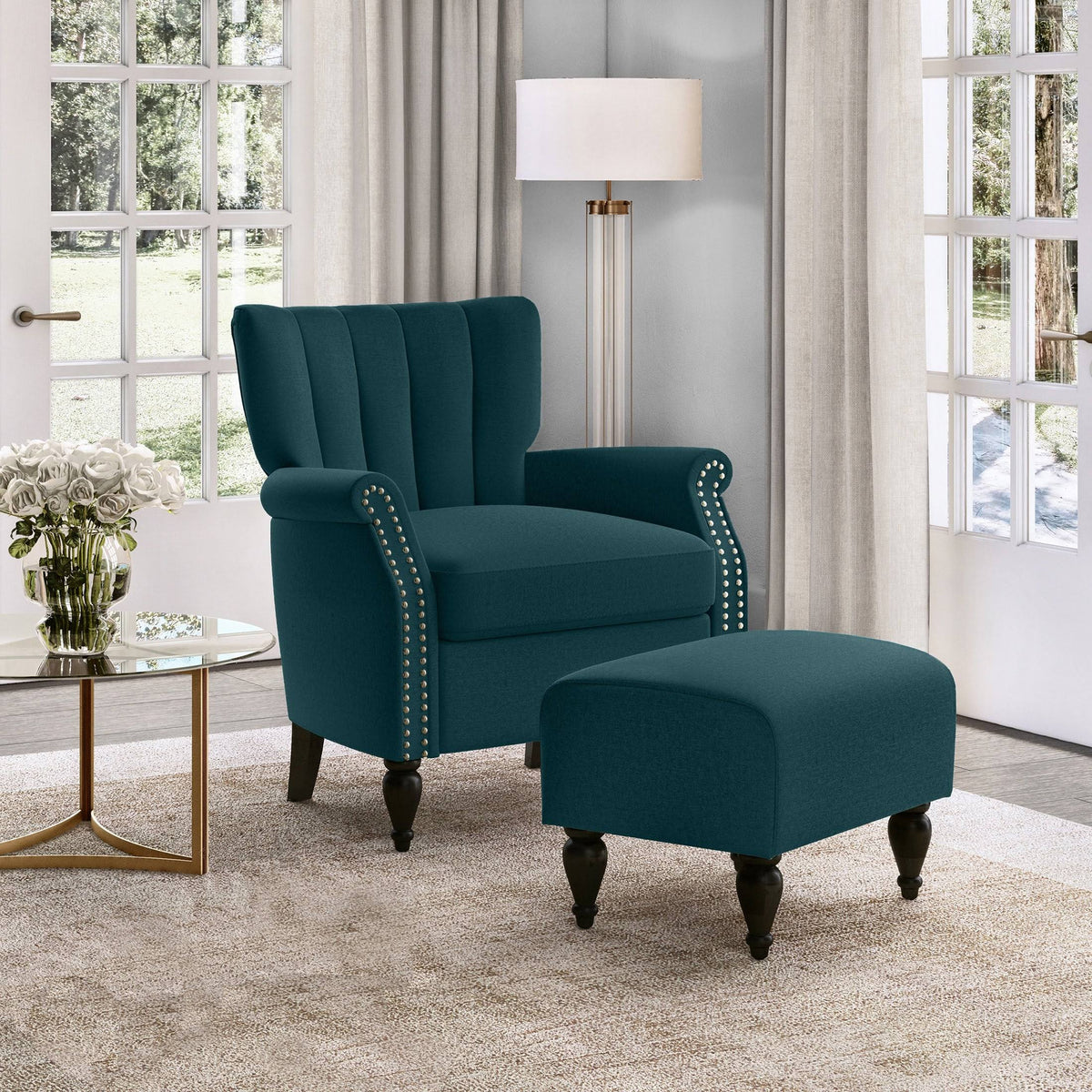 Botanical Velvet Arm Chair and Ottoman N638442