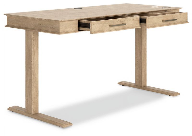 Light Brown Adjustable Height Desk with USB Ports & 2 Drawers P2303