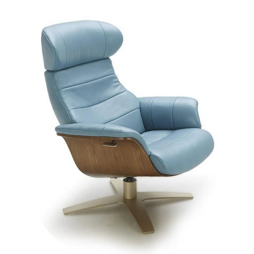 Blue Italian Leather Lounge Chair with Ottoman 2 Pcs H5909