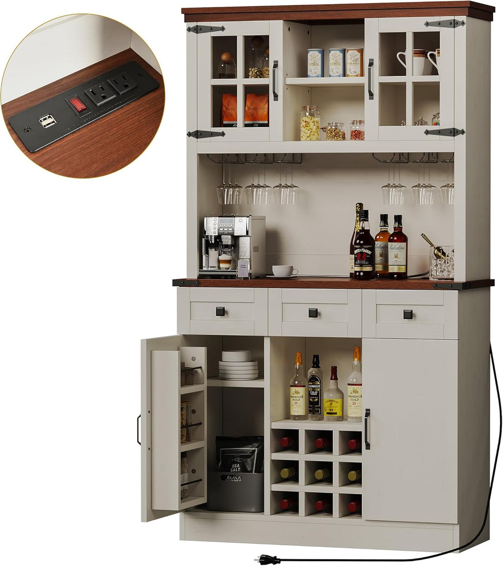 Antique White 72 Inch Kitchen Pantry Cabinet with 3 Drawers M6381