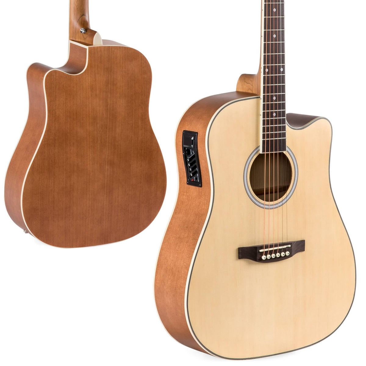 Natural Acoustic Electric Cutaway Guitar Set with Capo, E-Tuner, Bag, Picks, Strap V5313