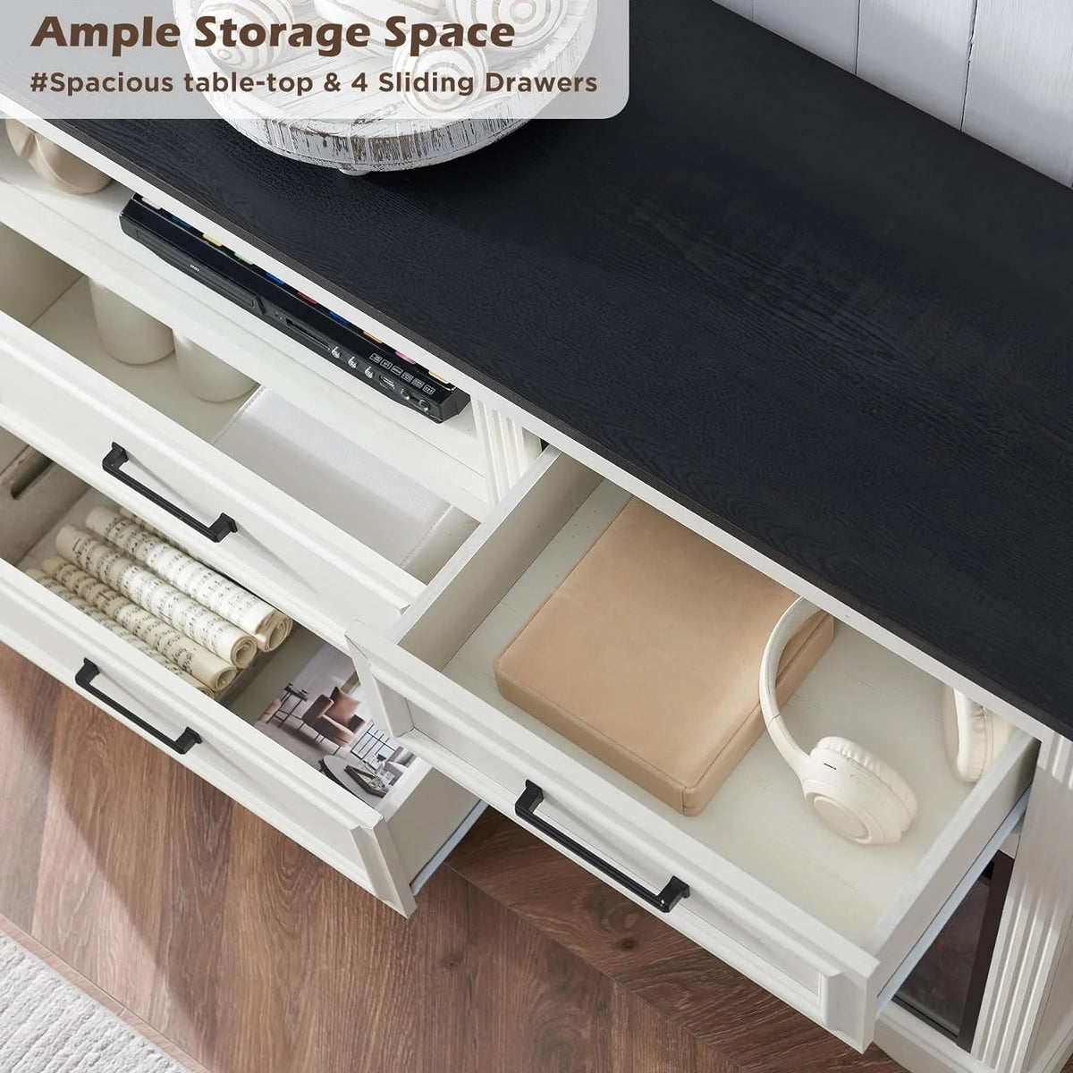 White Fireplace TV Stand with 4 Drawers S639