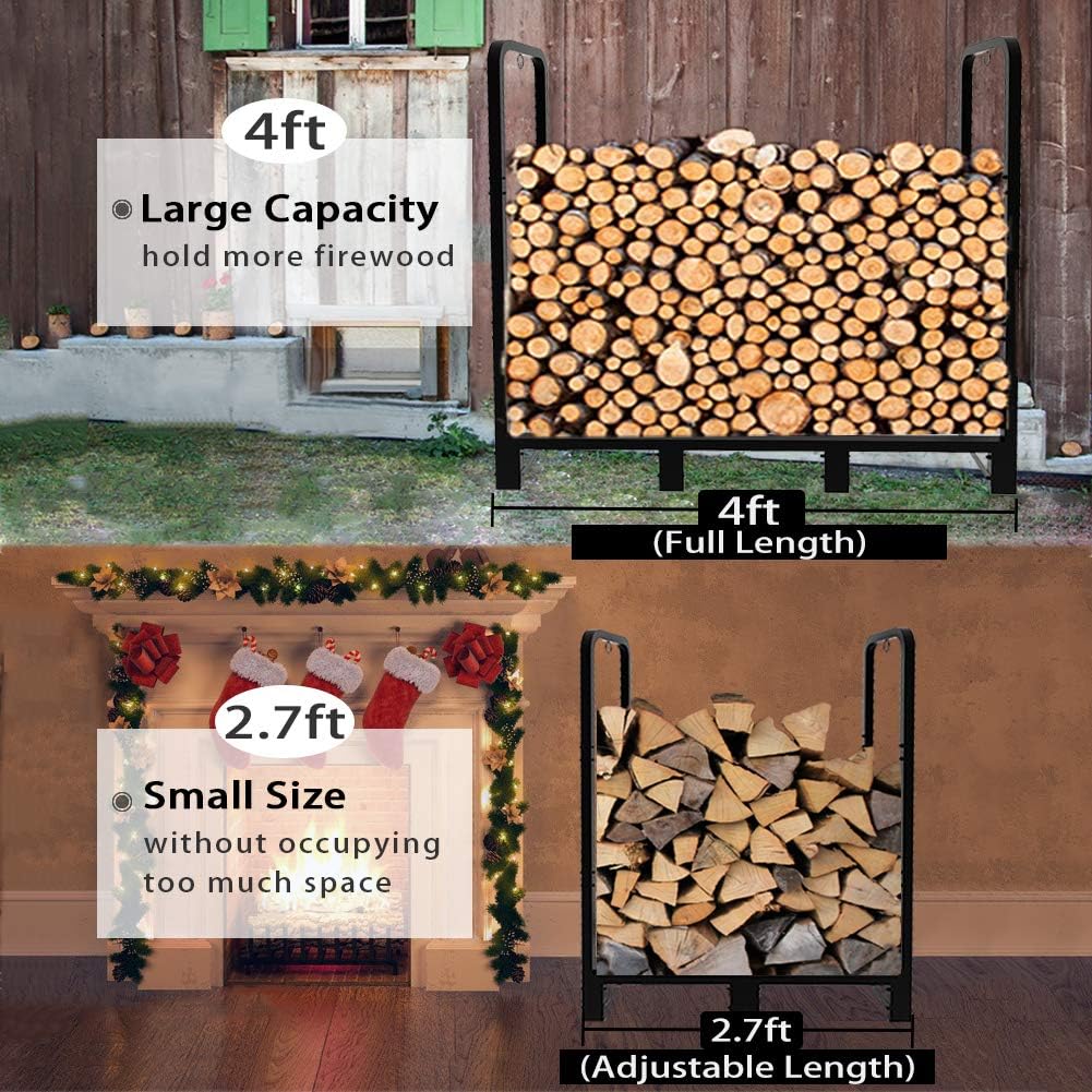 4ft Adjustable Heavy Duty Metal Firewood Rack H56585