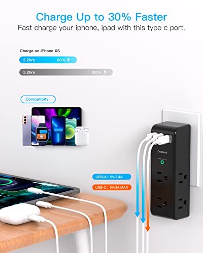 Surge Protector Outlet Extender with Rotating Plug, 6 AC Outlets and 3 USB Ports E634251