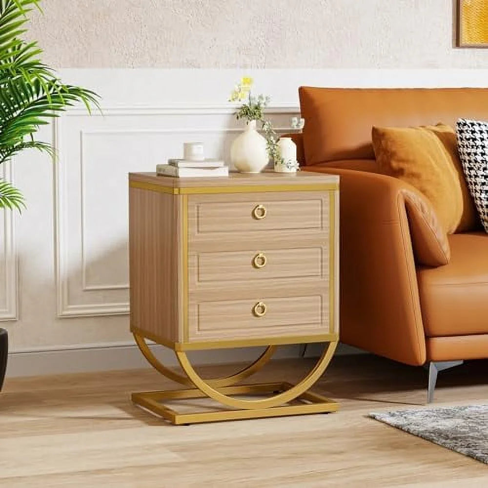3 Drawer Walnut Wood Nightstand N696