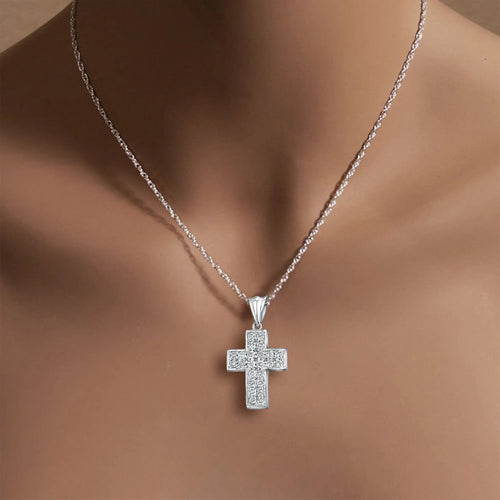 14k White Gold Diamond Cross Pendant V17883