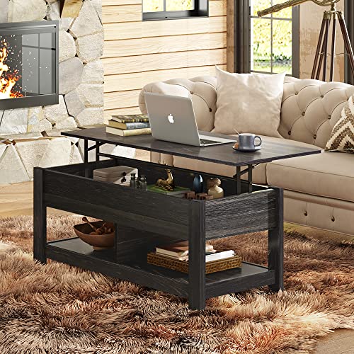 Rustic Brown Lift Top Coffee Table with Storage Shelf B658