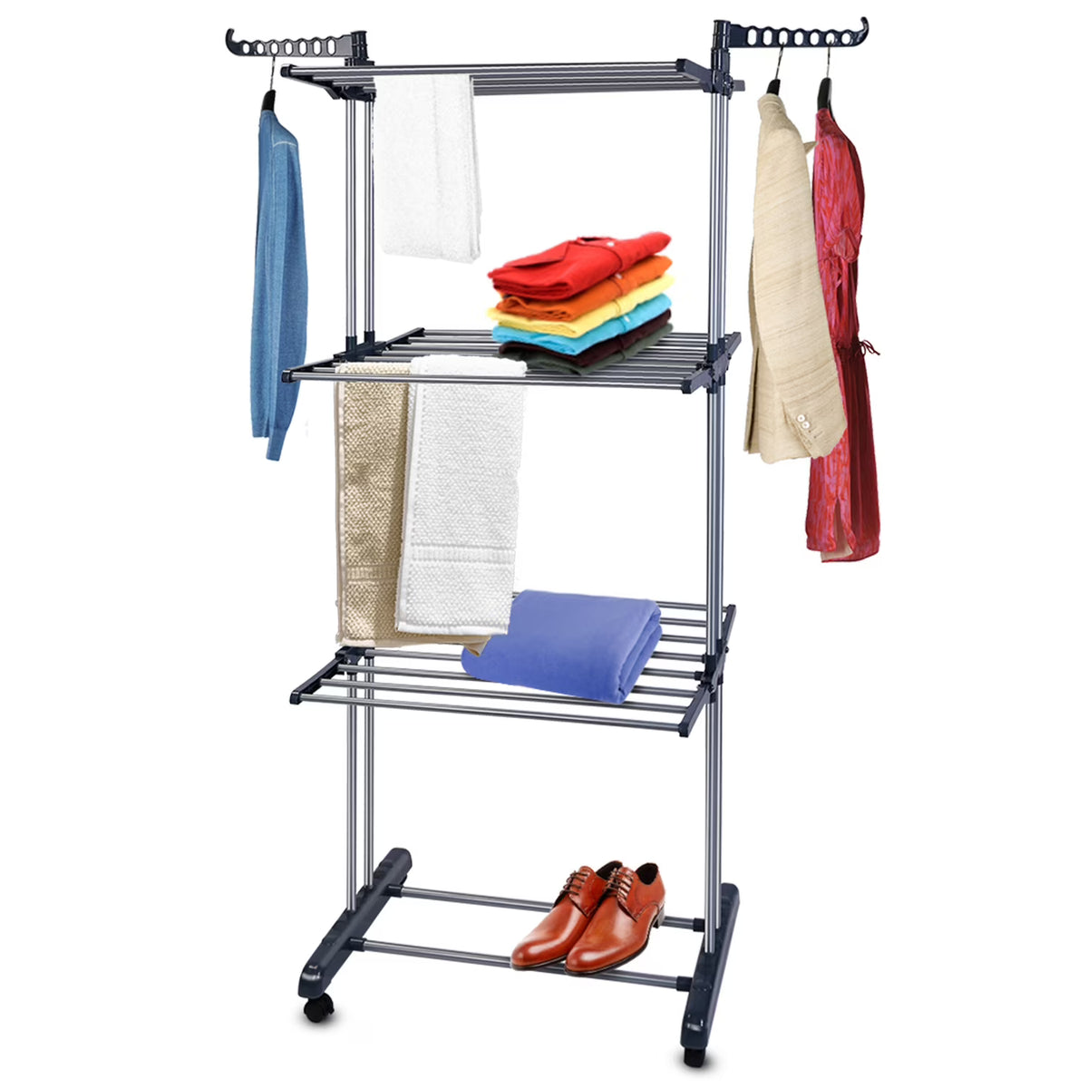 3 Tier Foldable Rolling Laundry Drying Rack S916