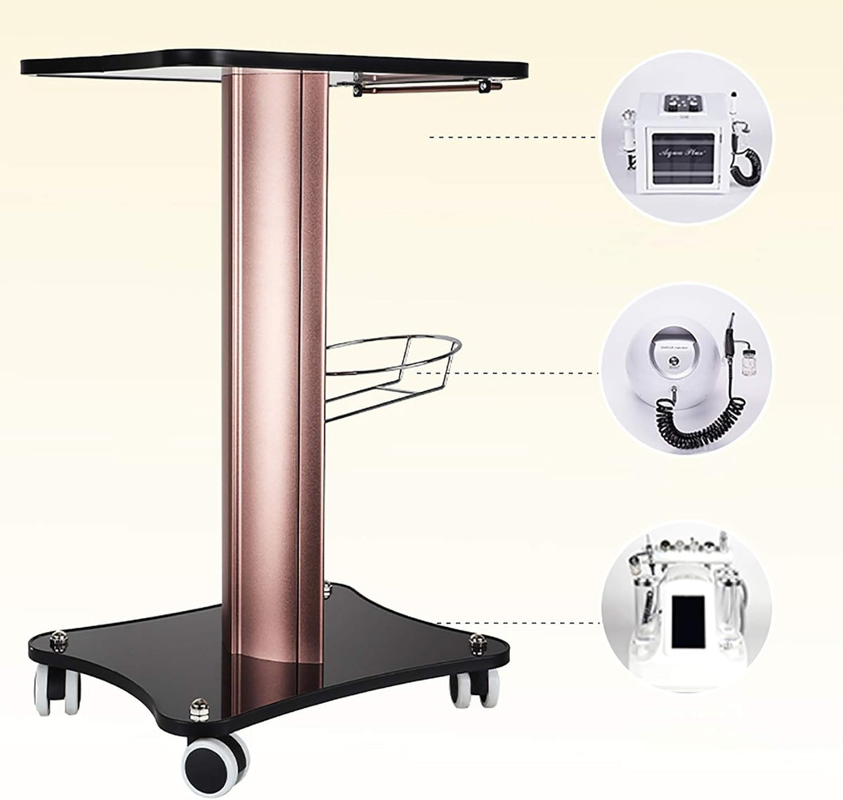 Black Aluminum Alloy Rolling Salon Cart with Stainless Steel Mesh Disk N8718