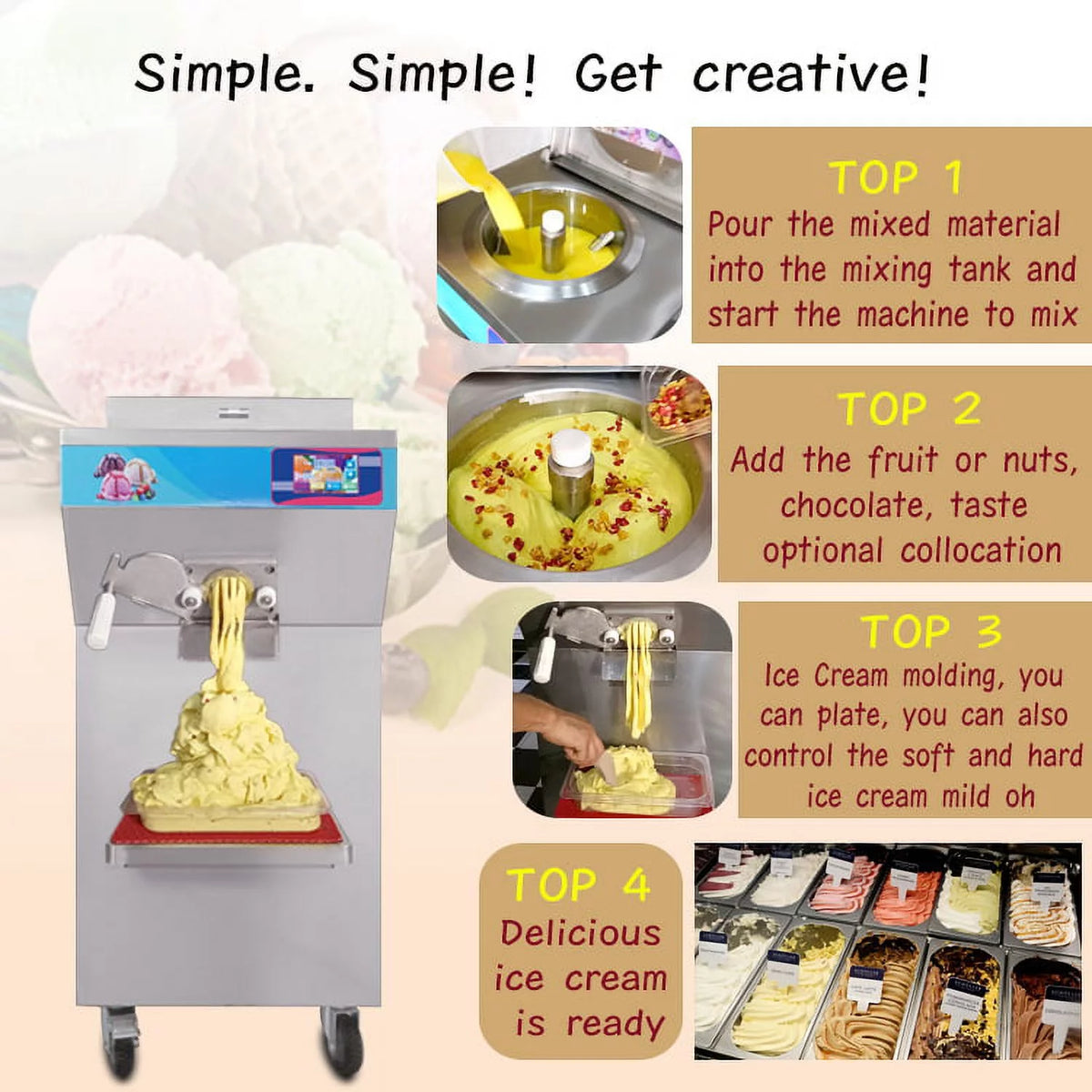 Commercial Fruit Hard Ice Cream Machine, Gelato Ice Cream Machine, Batch Freezer, Italian Ice Machine L135682