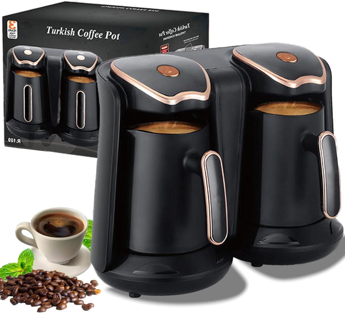 500ml 5 Cups Electric Turkish Coffee Maker (Black/Gold) Y62869