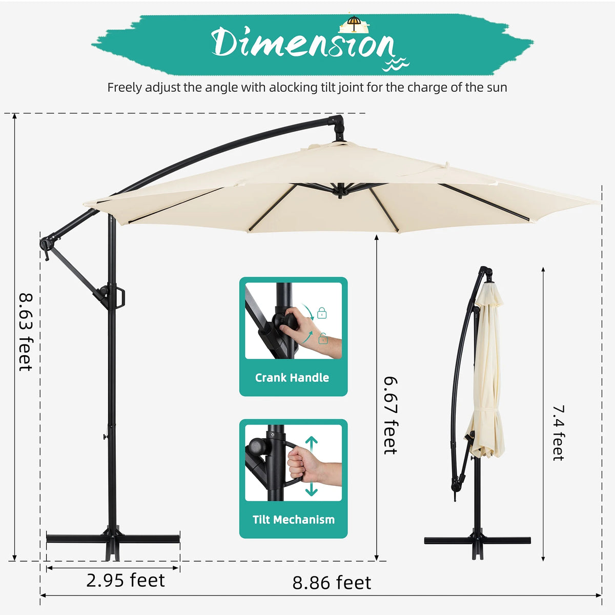 Dark Gray Offset Cantilever Umbrella with Cross Base J328086