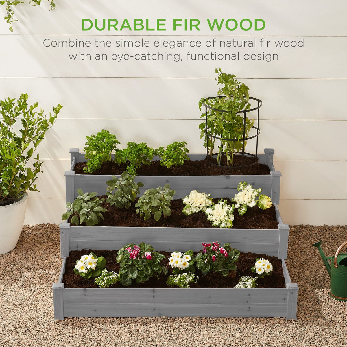 3-Tier Raised Fir Wood Garden Bed Planter T9503