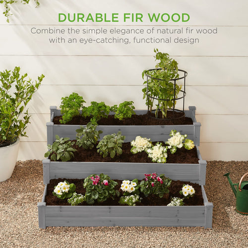3-Tier Raised Fir Wood Garden Bed Planter T9503