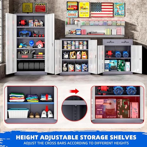 Metal Storage Cabinet with Wheels, 73" with Door and 4 Shelves, Black J948