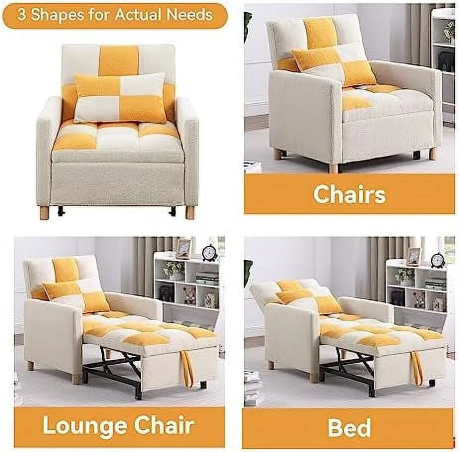 Black Convertible Sleeper Chair Bed with Pillow and Adjustable Backrest W1439
