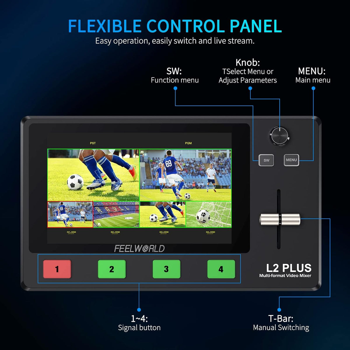Multi Camera Video Mixer Switcher with 5.5 inch LCD Touch Screen A565