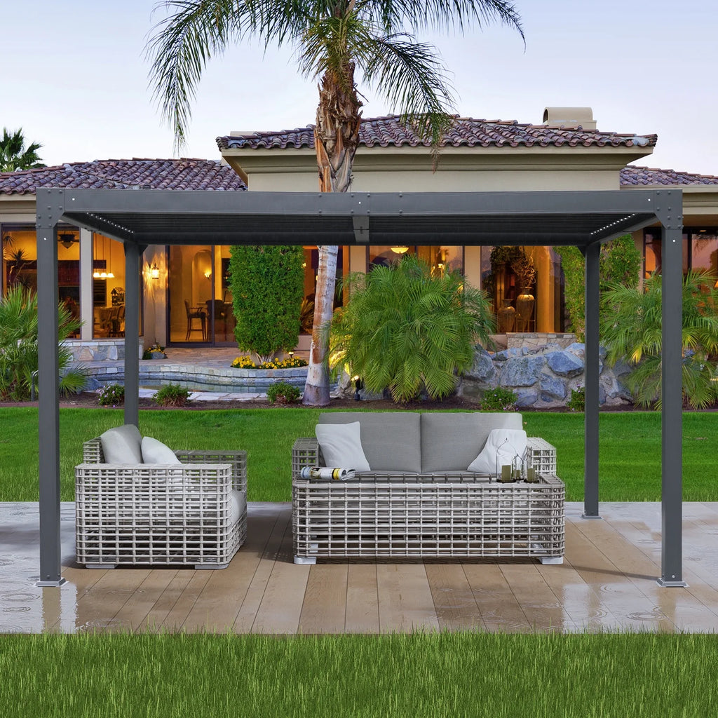 13 x 10 ft. Outdoor Aluminum Louvered Pergola Waterproof Gazebo with 2 Adjustable Rainproof Panels - Dark Gray Z2669
