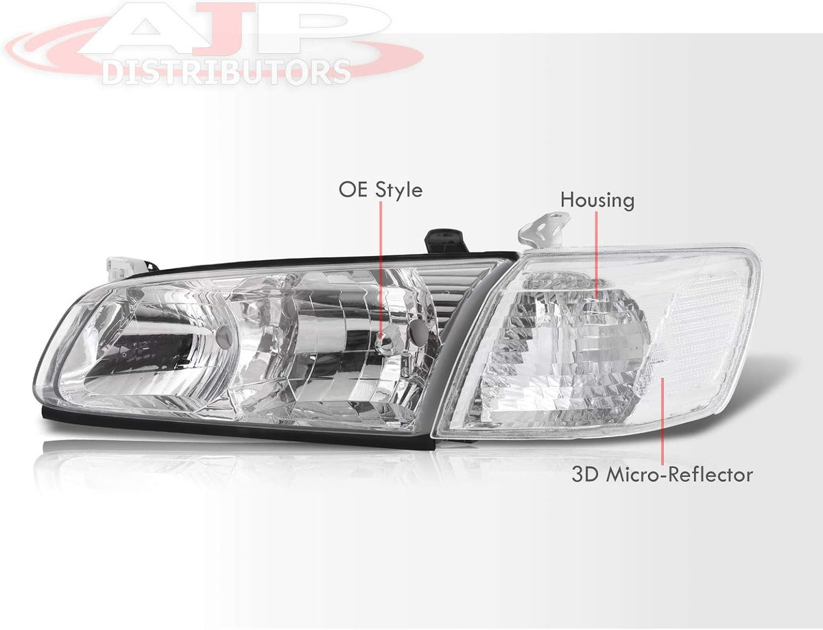 Chrome Housing Clear Lens Headlights Assembly Left Right Pair Bumper Corner Lights Lamps Set H730211