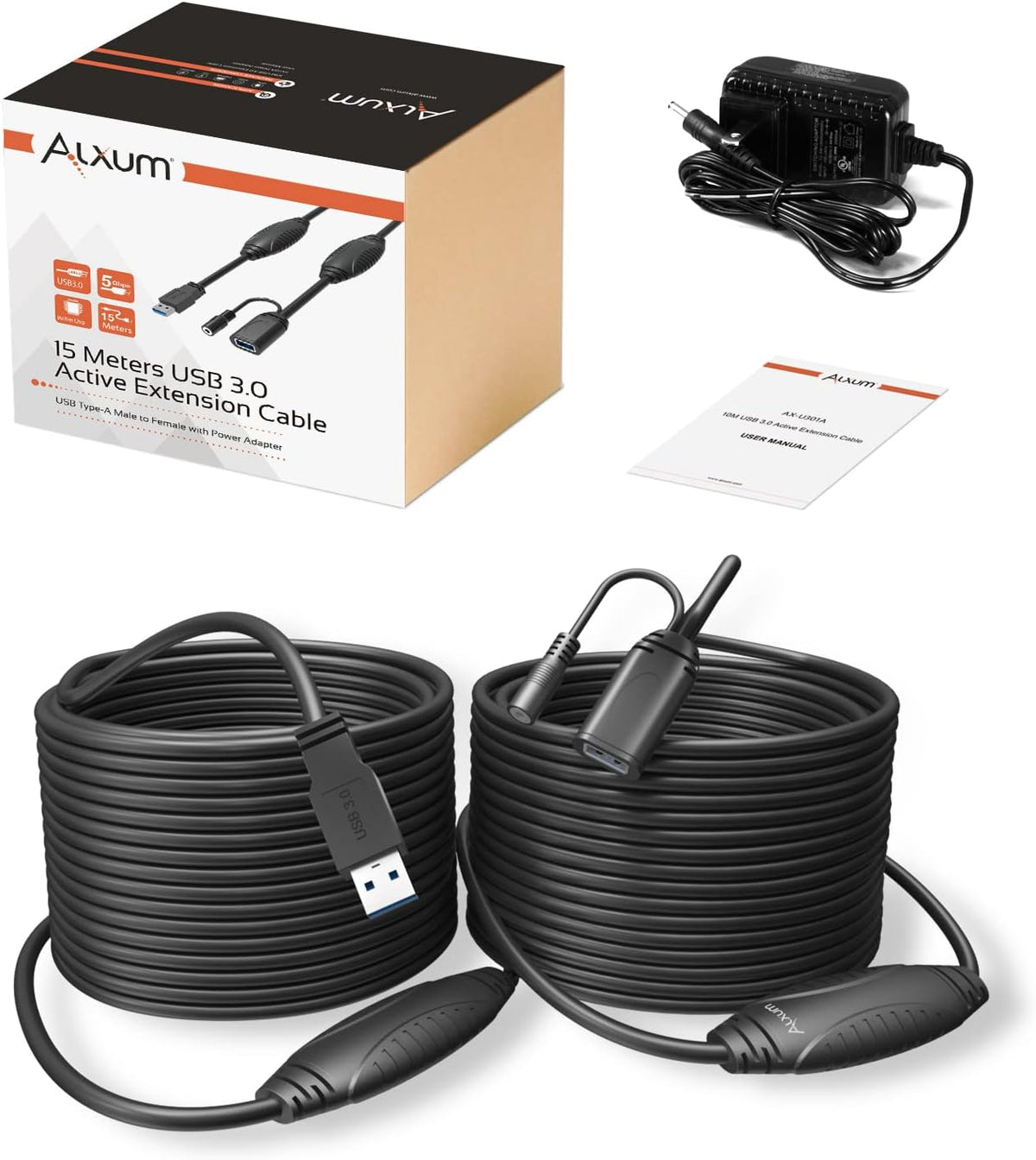 50 Feet Active USB 3.0 Male to Female Extension Cable with Power Adapter R1928
