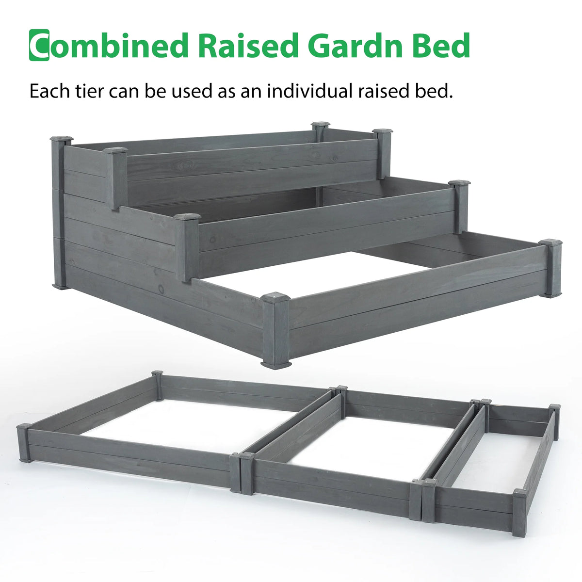 3-Tier Raised Fir Wood Garden Bed Planter T9503