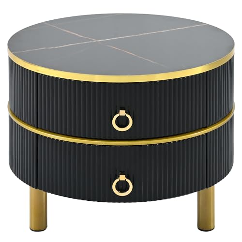 Golden Black Round Glass Coffee Table E696914