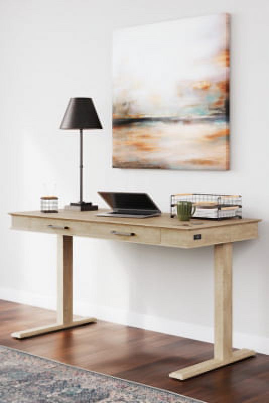 Light Brown Adjustable Height Desk with USB Ports & 2 Drawers P2303