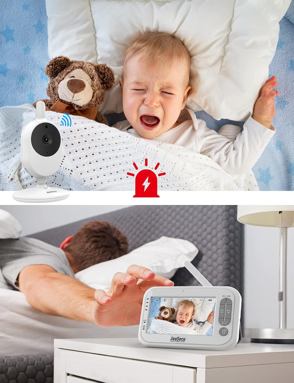 Baby Monitor with Camera and Audio 4.3 Inches LCD Split Screen E646
