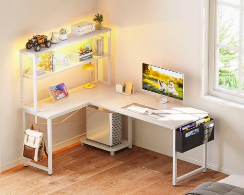 53 Inch L Shaped Desk with LED Lighting and Power Outlets F1772