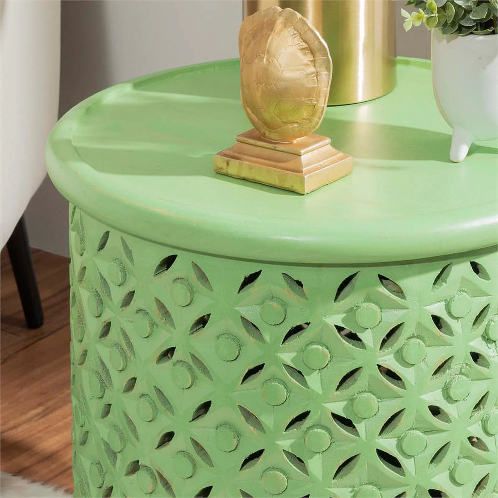 Green Wood Hand Carved Side Table X616241
